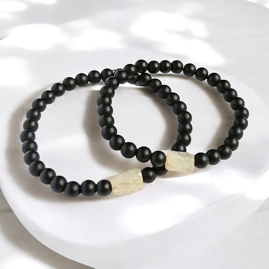 bransoletki z kamieni naturalnych Komplet dla pary :  CYTRYN & ONYKS : na gumce