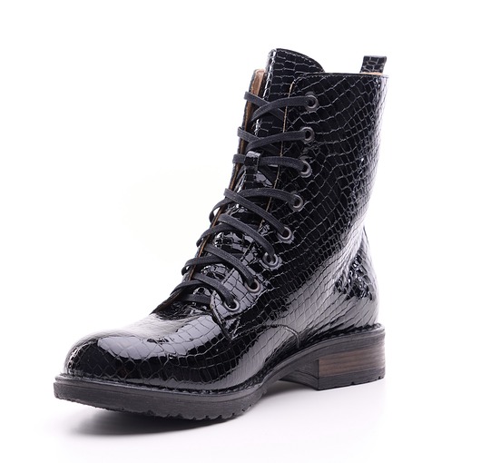 botki damskie Botki skórzane  - o fakturze krokodyla  (6543)
