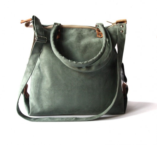 torba - green khaki&leather&flowers - elfagado