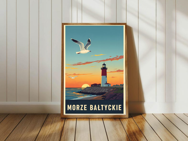 grafiki i ilustracje PLAKAT MORZE Bałtyckie, Bałtyk ilustracja retro