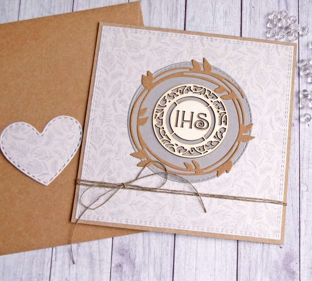 kartki na komunię Kartka komunijna :szarość : tropikalne liście