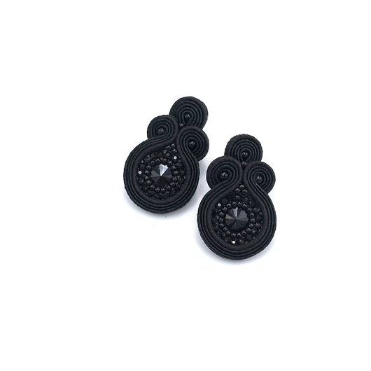 kolczyki soutache Kolczyki sztyfty sutasz małe czarne z kryształkami Gracia