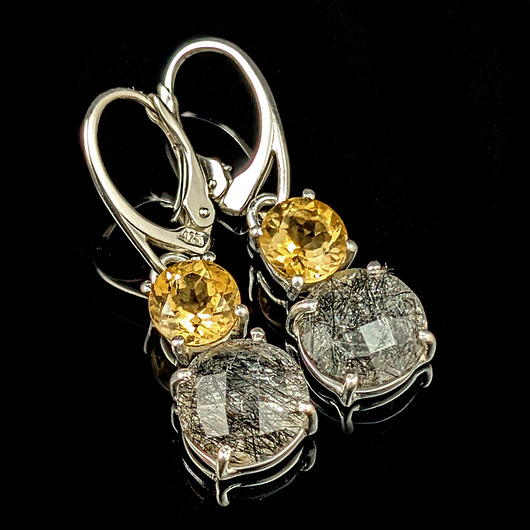 kolczyki srebrne Kolczyki srebrne królewskie cytryny z kwarcem turmalinowym