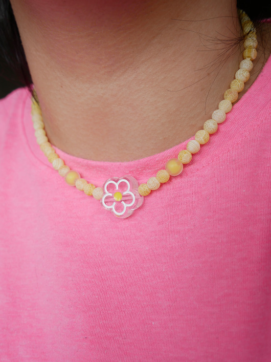 chokery Naszyjnik choker żółty agat fasetowany i duży kwiat
