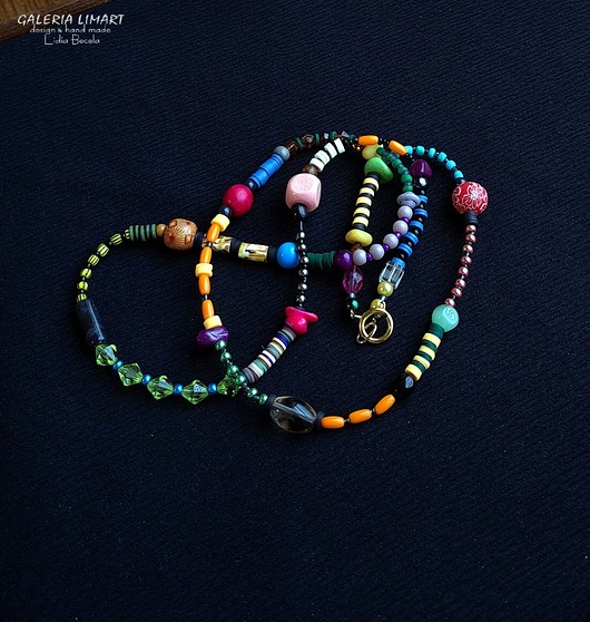 korale Długi bajecznie kolorowy naszyjnik Boho drobne koraliki prezent handmade
