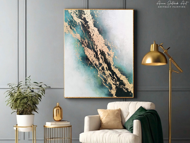 obrazy BLASK NATURY Ręcznie malowany obraz ze złotem 100x70 cm