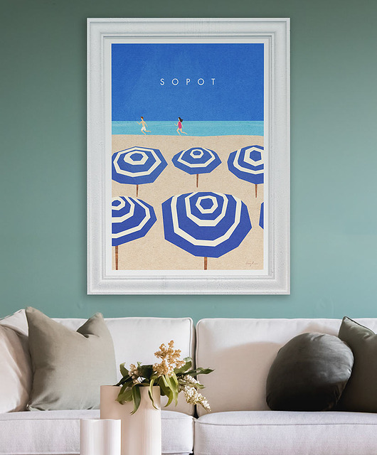 plakaty Sopot - plaża z parasolkami - plakat fine art