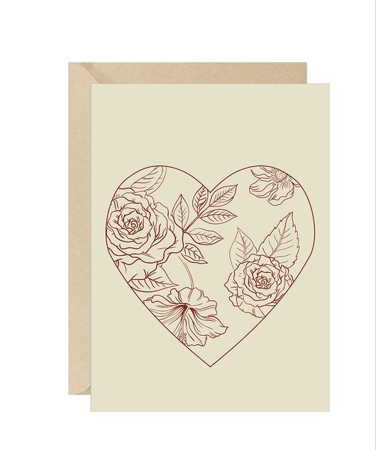 zaproszenia i kartki na ślub Kartka ślubna rocznicowa minimalistyczna kwiaty serce eko