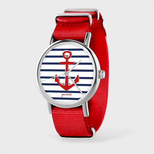 zegarki damskie Zegarek - Kotwica - czerwony, nylonowy
