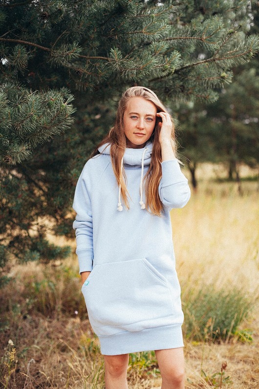 bluza z kapturem damska Bluza LUZAK błękitny