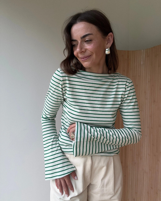 bluzki z długim rękawem damskie Longsleeve Sense green stripes bawełna