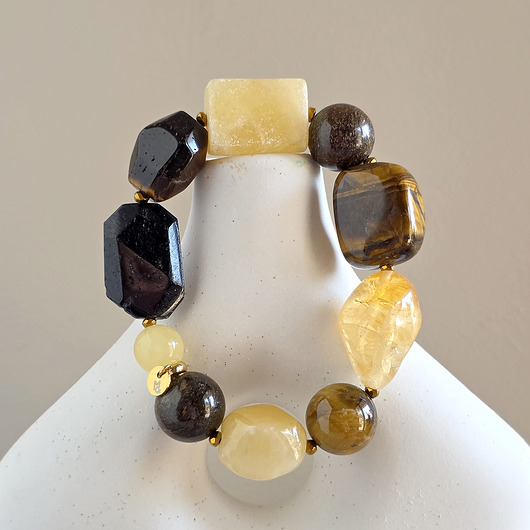 bransoletki z kamieni naturalnych Tygrysie oko, cytryn, czarny turmalin, kalcyt i hematyt bransoletka