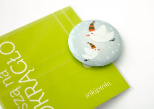 zimowe ptaszki - przypinka 25 mm inkipinki
