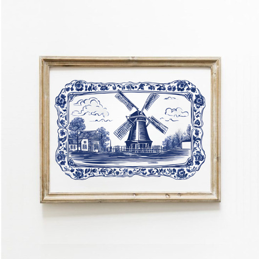 grafiki i ilustracje PLAKAT grafika Delft wiatrak holenderski do kuchni