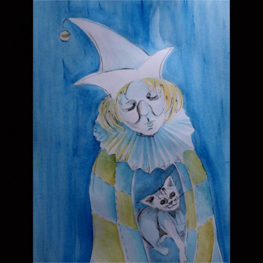 Portret z Kociątkiem - oryginalna akwarela A3 Parallel World