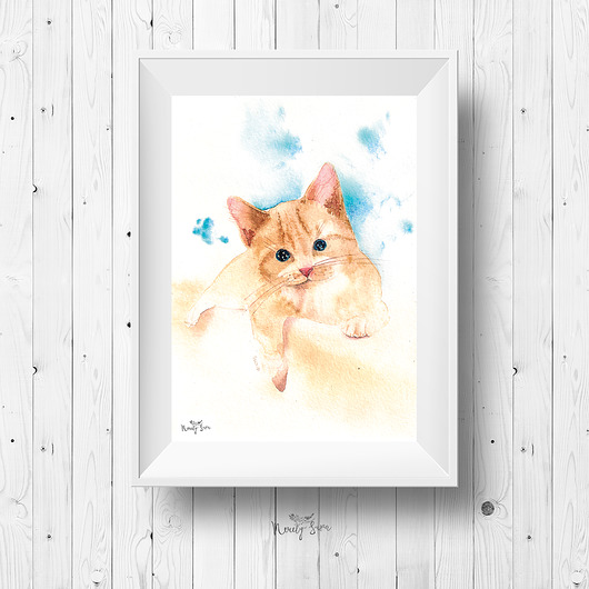 Plakat/akwarela - Kotek A4 Merely Susan