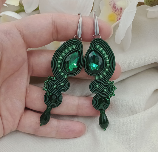 kolczyki soutache Długie kolczyki zielone, butelkowe kolczyki