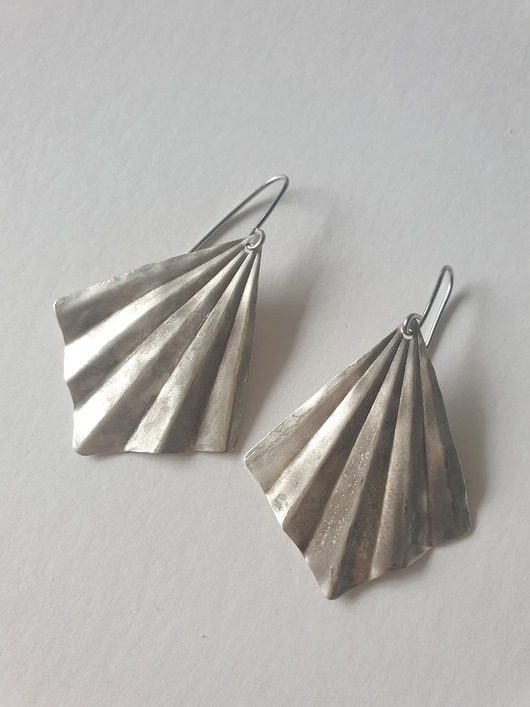 kolczyki srebrne Kolczyki ORIGAMI duże wachlarze, mosiądz posrebrzany
