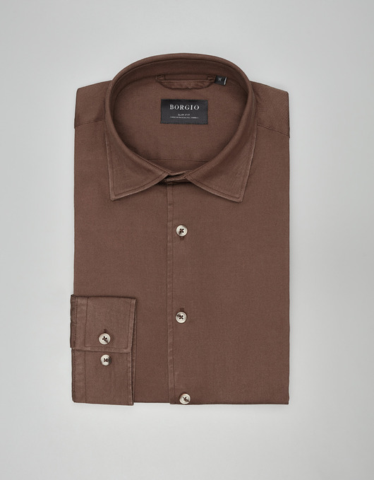 koszule męskie Koszula terranova 00555 długi rękaw brąz slim fit