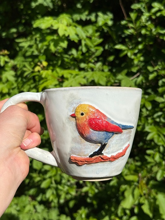 kubki Kubek ceramiczny  ptaszek - różowy