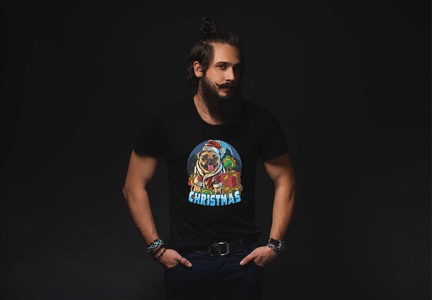 t-shirty męskie Koszulka organiczna z nadrukiem Christmas dog