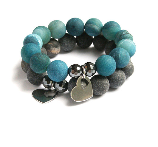 LUX. stal szlachetna & agat DRUZY :: blue SERCE kaktusia