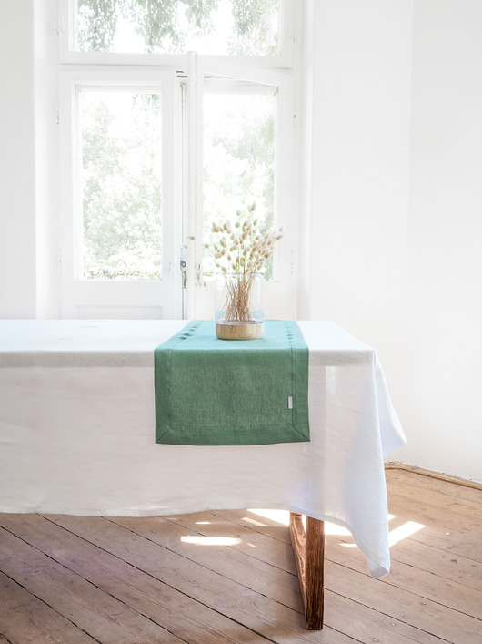 obrusy i serwetki Lniany Bieżnik Heavy Linen EUCALYPTUS GREEN