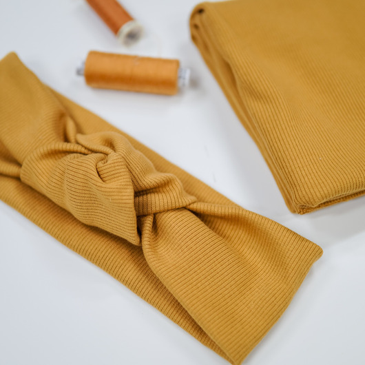 opaski do włosów Opaska z węzłem w prążek musztarda