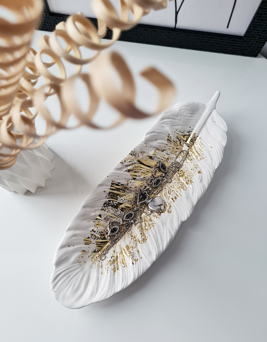 Podstawki pod kadzidełka Podstawka w kształcie liścia - white gold