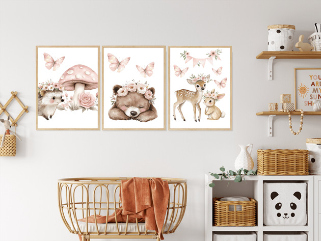 obrazy i plakaty do pokoju dziecięcego Plakaty dla dzieci Zwierzątka, pastelowe plakaty dla dziewczynki