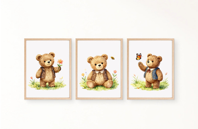 obrazy i plakaty do pokoju dziecięcego PLAKATY POKOJ DZIECKA miś na łące obrazki pokój dziecka