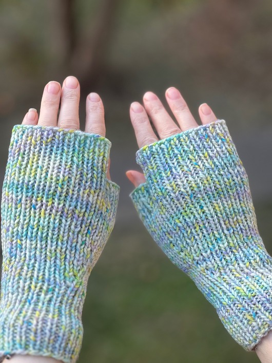 rękawiczki damskie Kolorowe jesienne wełniane mitenki zielony niebieski mix
