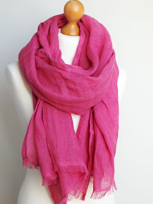 szale damskie Szal lniany damski, lniany szal szalik RÓŻOWY