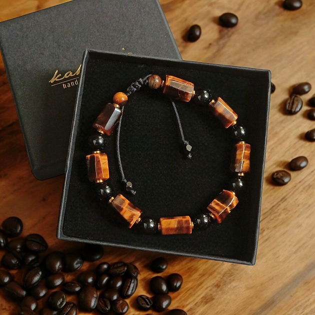 biżuteria męska PREMIUM : SUKCES, OCHRONA : tygrysie oko i turmalin