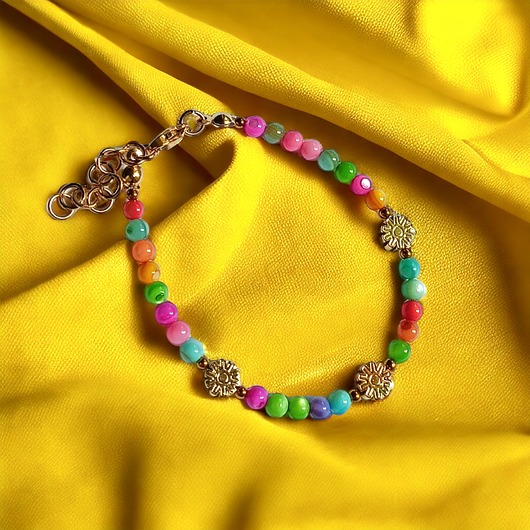 bransoletki z kamieni naturalnych Bransoletka : summer collection  : kolorowa muszla i kwiatuszki