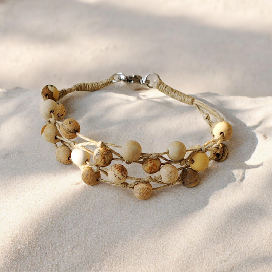 bransoletki z kamieni naturalnych Jaspis krajobrazowy Bransoletka lniana