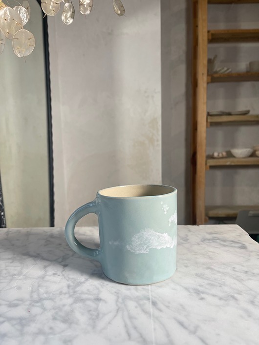 kubki i filiżanki Ceramiczny Kubek Handmade 380 ml Niebieski z Chmurkami