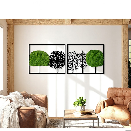 dodatki - różne Dyptyk mech chrobotek żywy obraz Drzewa dekoracja ażurowa