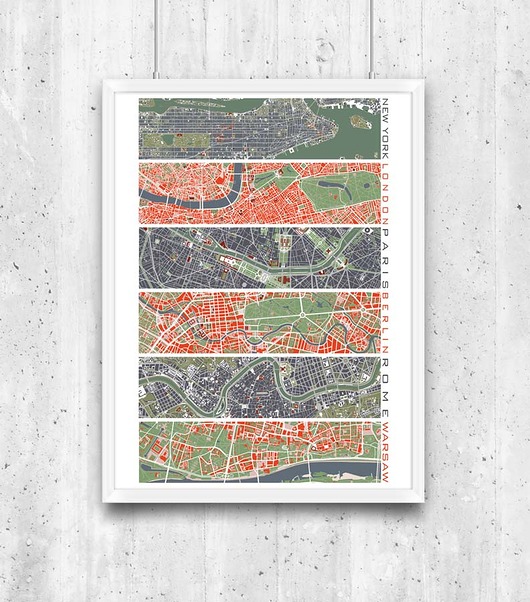 Six cities - plany miast, plakat A2 minimalmill