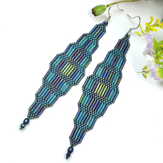 kolczyki szklane Groty niebieskie, "indiańskie" kolczyki, beading
