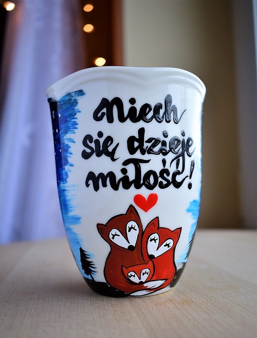 Kubek ręcznie malowany Zakochane Lisy 350 ml Ceramika Ciepliki