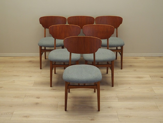 krzesła Komplet sześciu krzeseł tekowych, duński design, lata 70, produkcja: Dania