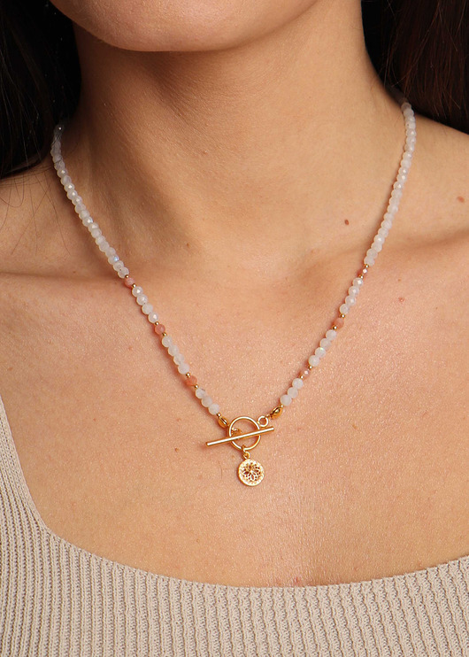 naszyjniki - inne Naszyjnik Kamień Księżycowy i Rodochrozyt Toggle z zawieszką