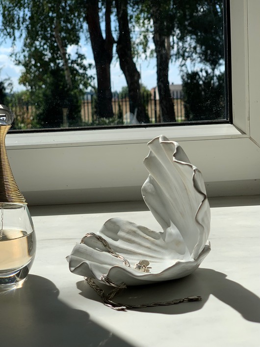 pojemniki na biżuterię Ceramiczna Muszla Muszelka Skarbiec z Perłą na Biżuterię Biały Mat