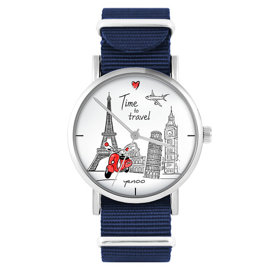 Zegarek - Time for travel - granatowy,nylon yenoo
