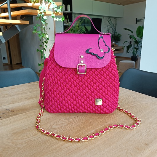 torby na ramię Ręcznie robiona torebka damska malina + skóra fuksja