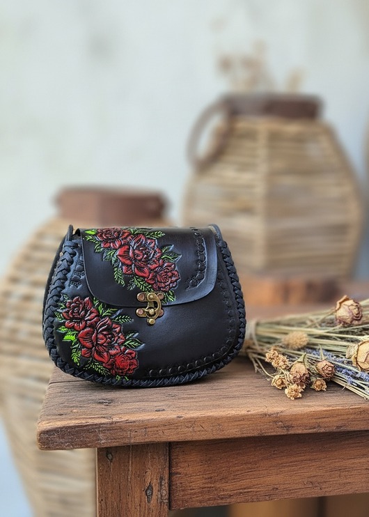 torby na ramię Torebka skórzana ręcznie robiona Lia czarna