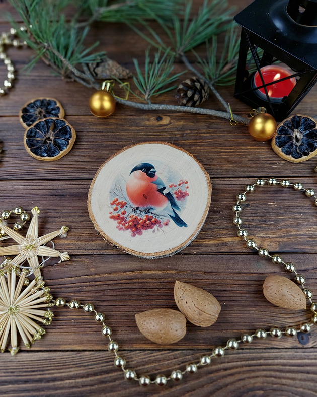 ozdoby choinkowe Brzozowa podkładka pod kubek, świąteczna zawieszka - gil