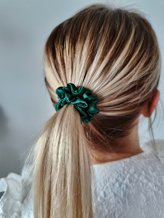 gumki do włosów Gumka jedwabna, scrunchie, frotka bottle green MINI