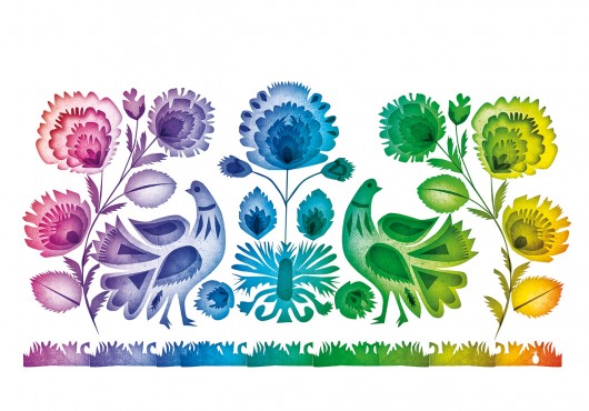 PLAKAT ŁOWICKI WHITE  grafika  folk (bigsize) Ananas Project
